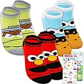 Sesame Street Socks Set for Women - Bundle with 3 Pairs of Ankle Socks Featuring Elmo, Cookie Monster, More Plus Stickers | Sesame Street Apparel Gift Set for Teens, Girls