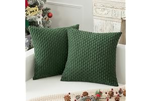 K KEVIN TEXTILE Kevin Textile Pack of 2 Corduroy Decorative Throw Pillow Covers 18x18 Inch Soft Boho Striped Pillow Covers Modern Farmhouse Home Decor for Sofa Living Room Couch Bed Dark Green
