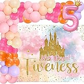 Her Royal Fiveness Birthday Decorations Pink Gold Princess Castles Balloon Garland Crown Number 5 Foil Balloons Banner for 5 Years Old Birthday Party Decor Supplies
