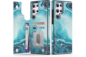 Goodon for Samsung Galaxy S25 Ultra Case Wallet - Flip Folio Leather Cover with Trendy Floral Design, 3 Card Slots & Kickstand Function, Protective Phone Case for Women and Girls - Blue Marble