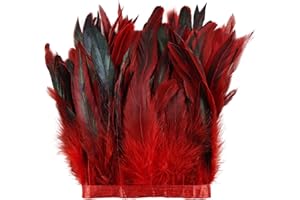MehelloFeather Feather Trim 2Yards Rooster Feather for Sewing 5-8Inch for DIY Crafts Feather Shawl Costumes Decoration(Red)