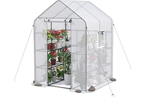 WORKPRO Greenhouse, 56” x 56” x 77” Heavy Duty Walk in Greenhouses for Outdoors with Screen Windows, Thicken PE Cover, 3 Tier 8 Shelves Portable Green House Kit for Patio, Backyard and Porch