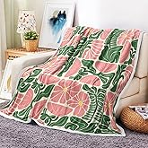 DeeCabin Boho Abstract Colorful Floral Throw Blanket, Vintage Retro Patchwork Pink Green Flower Botanical Geometric Aesthetic Groovy Flannel Throw Blanket for Chair Bed Sofa Couch, 50X60IN