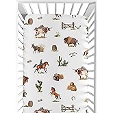Sweet Jojo Designs Fitted Baby Crib Sheets (Western Cowboy) for Boys, Infant Nursery, Toddler Room - Standard Size (Country, Wild West, Southern Charm, Horse, Steer, Cow, Farm Animal, Desert, Cactus)