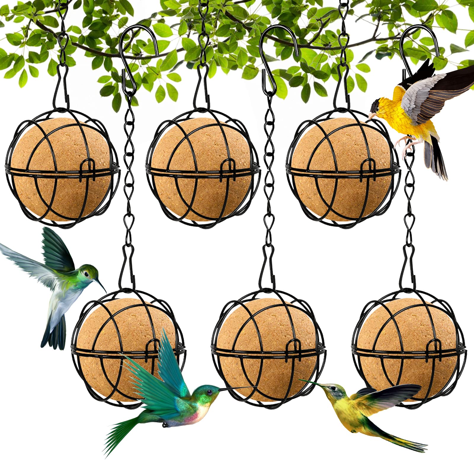 mumisuto 6Pcs Fat Ball Bird Feeder, Fat Ball Feeders Hanging with 6 S-Shaped Hooks, Metal Ball Garden Hanging Wild Bird Feeder Container Suitable for Outdoor Garden Wildlife Birds Sparrows