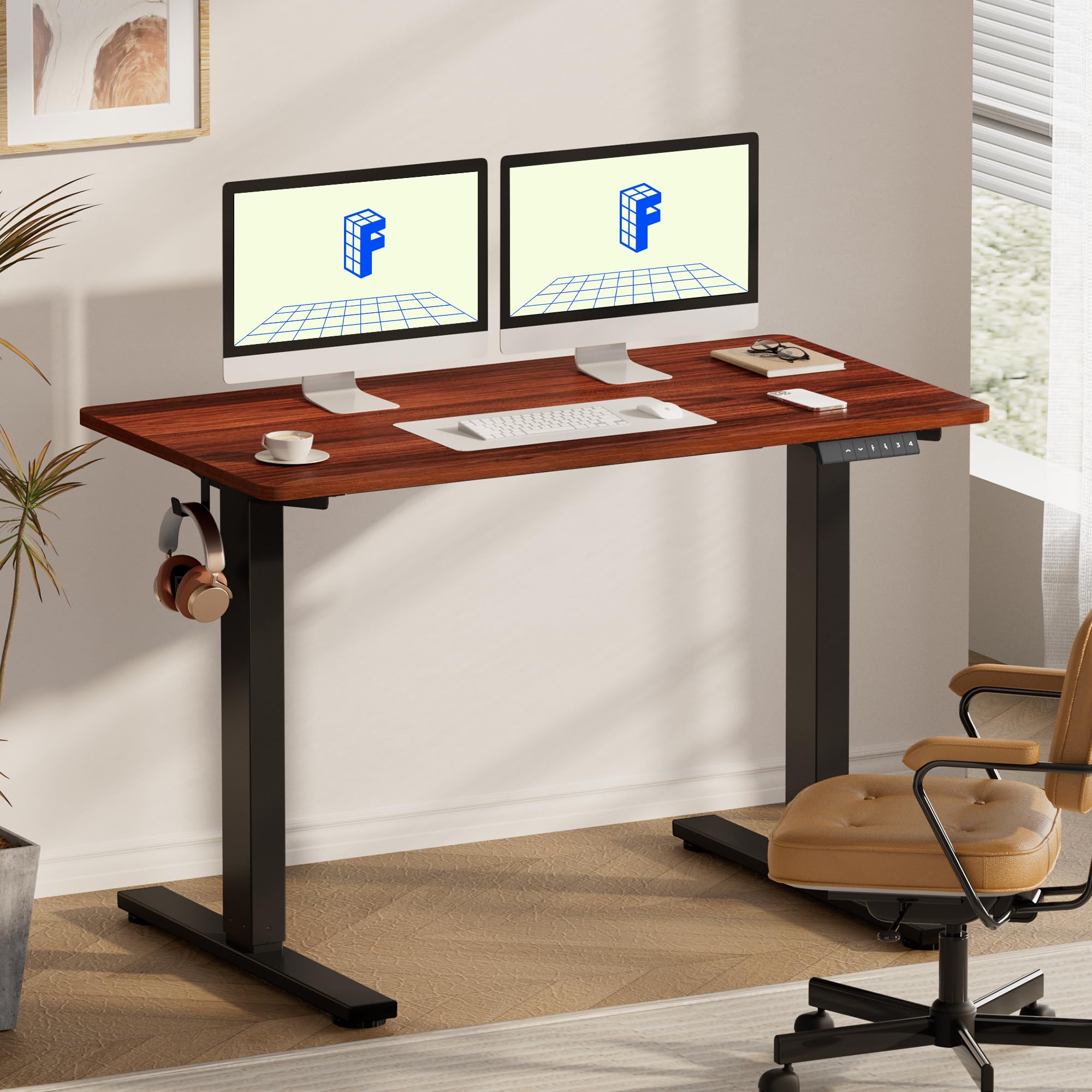 FLEXISPOT EN1 Whole-Piece Standing Desk - 55 x 28 Inches Electric Stand Up Workstation, Home Office Computer Height Adjustable Desk (Black Frame + 55