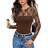 Avidlove Lace Long Sleeve Bodysuit for Women Crew Neck Body Suits Slimming Going Out Concert Tops Fall Outfits