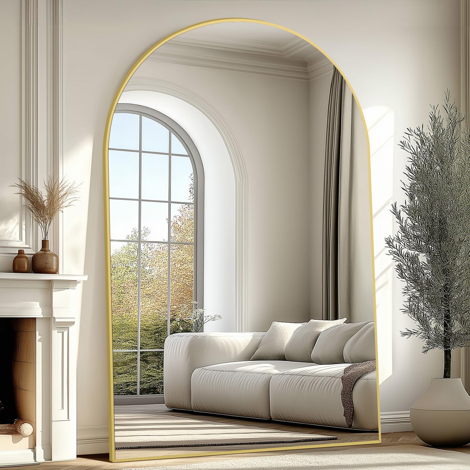 Arched Full Length Mirror with Stand, 72"X44" Oversized Floor Mirror ...