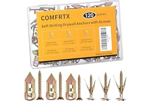 ComfrtX 3 Sizes Metal Expansion Bolts for Drywall - 120PCS Self Drilling Anchors with Screws,Drywall Screws and Anchors Kit,No Drill Hole Needed for Mounting TV,Shelf, Mirror,Cabinet,Picture Frames