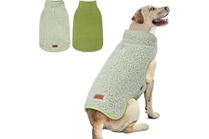 cyeollo Warm Dog Coat Fleece Sherpa Winter Sweater Coats, Turtleneck Dog Jacket Vest for Small Medium Large Dogs with Leash Hole, Soft Reversible Dog Coats for Cold Weather, Green, XXL