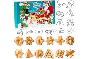 VEWICOKOP Brain Teaser Advent Calendar 2025 for Kids - 24 Days of Christmas Countdown Calendar With 3D Metal and Wooden Puzzle Toys-Mind,IQ,Logic Test and Handheld Disentanglement Games For Boys Girls Teens Adults Challenge