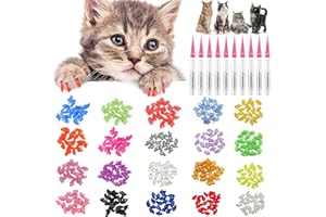 JOYJULY 100pcs Cat Nail Caps Kitten Caps Cat Caps Cat Nail Covers with 5pcs Adhesive Glue+5pcs Applicators+Instruction