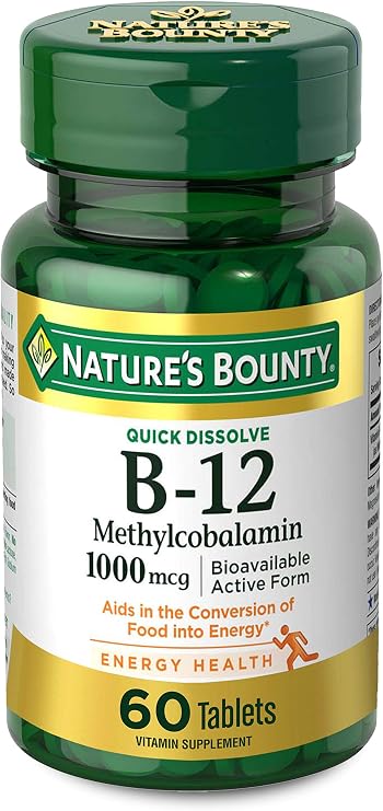 Nature's bounty quick dissolve b-12 methylcobalamin 1000 mcg Natural Cherry flavor - 60 ct (074312719509)