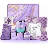 Birthday Gifts for Women, Self Care Get Well Soon Gifts, Lavender Relaxing Spa Gift Basket Care Package w Blanket, Valentines Mothers Day Christmas Gifts for Mom Grandma Wife Girlfriend Friends Sister