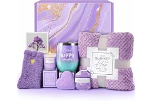 LE CADEAU Birthday Gifts for Women, Self Care Get Well Soon Gifts, Lavender Relaxing Spa Gift Basket Care Package w Blanket, Valentines Mothers Day Christmas Gifts for Mom Grandma Wife Girlfriend Friends Sister