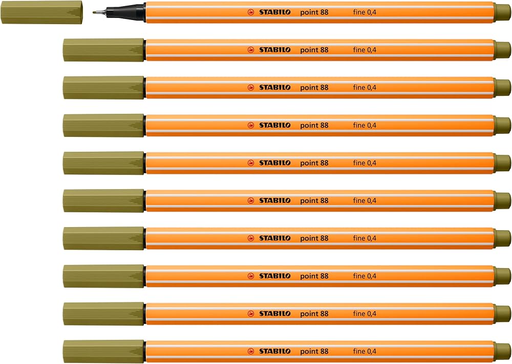 STABILO point 88 Fineliner Pack of 10 Mud Green 0.4 mm Hexagonal