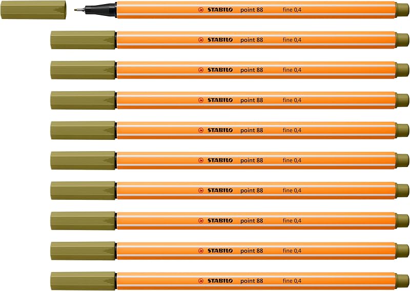 STABILO point 88 Fineliner Pack of 10 Mud Green 0.4 mm Hexagonal
