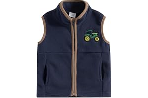MA&BABY Toddler Boy Kids Fleece Winter Vest Warm Jacket Fall Outwear Vest Zip Up Tractor Embroidery Baby Infant Coat