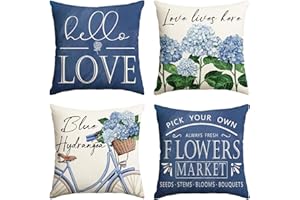 AVOIN colorlife Hello Love Blue Hydrangea Bicycle Throw Pillow Covers, 18 x 18 Inch Flowers Summer Spring Mother's Day Cushio