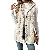 GORGLITTER Women's Button Down Fuzzy Coats Oversized Textured Sleeveless Trendy Hooded Vest Fall Outerwear