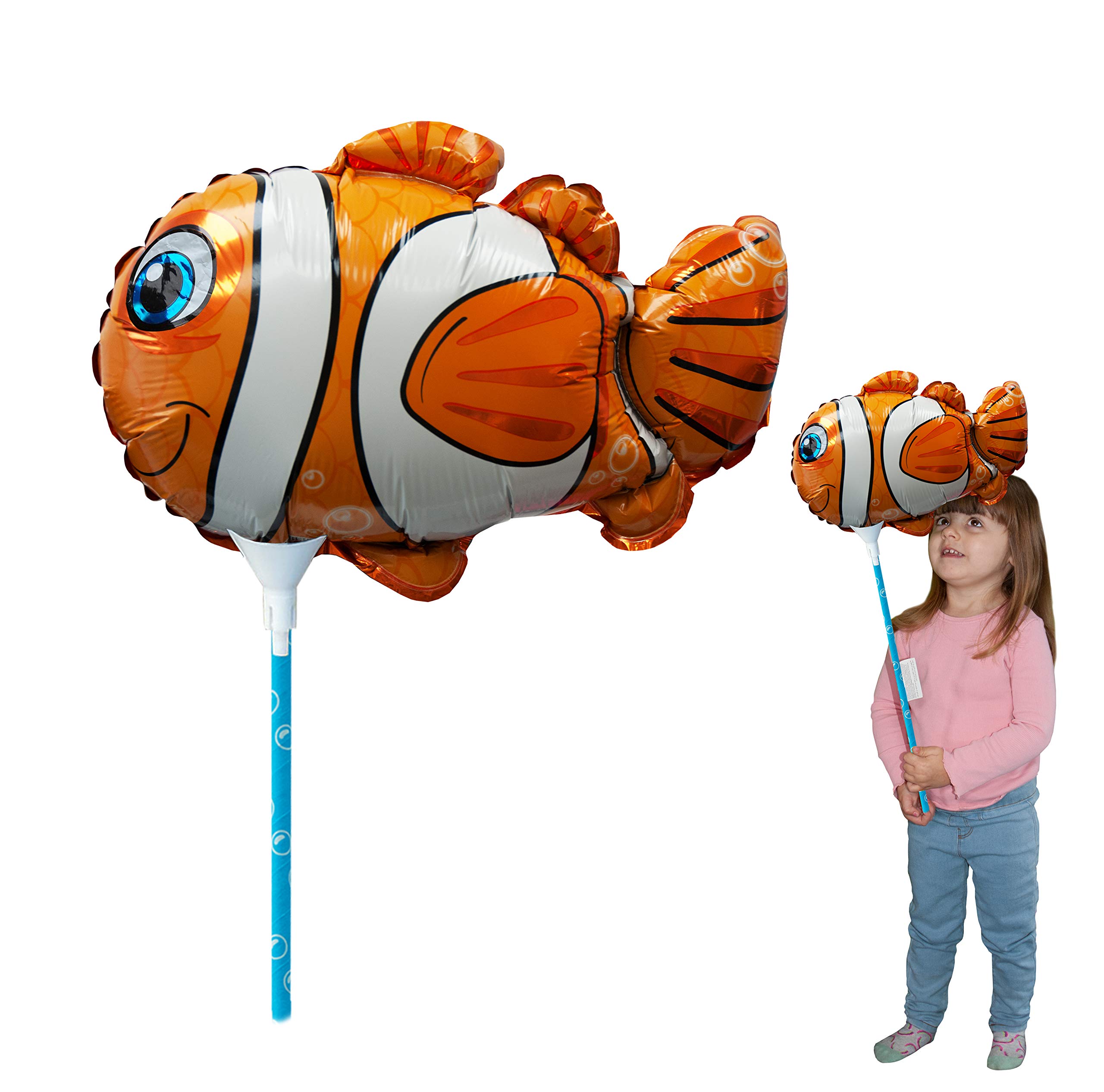 Ballooniacs - Clown Fish Air Filled Animal Balloon from Deluxebase. A colourful and re-useable inflatable birthday party decoration for kids