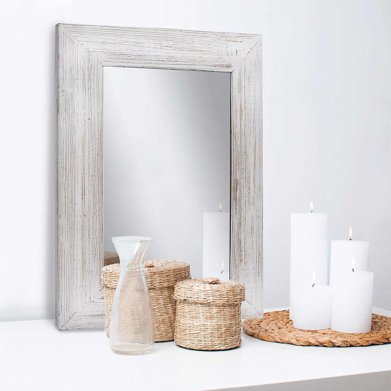 Barnyard Designs Decorative Whitewashed Wood Frame Wall Mirror, Large Rustic