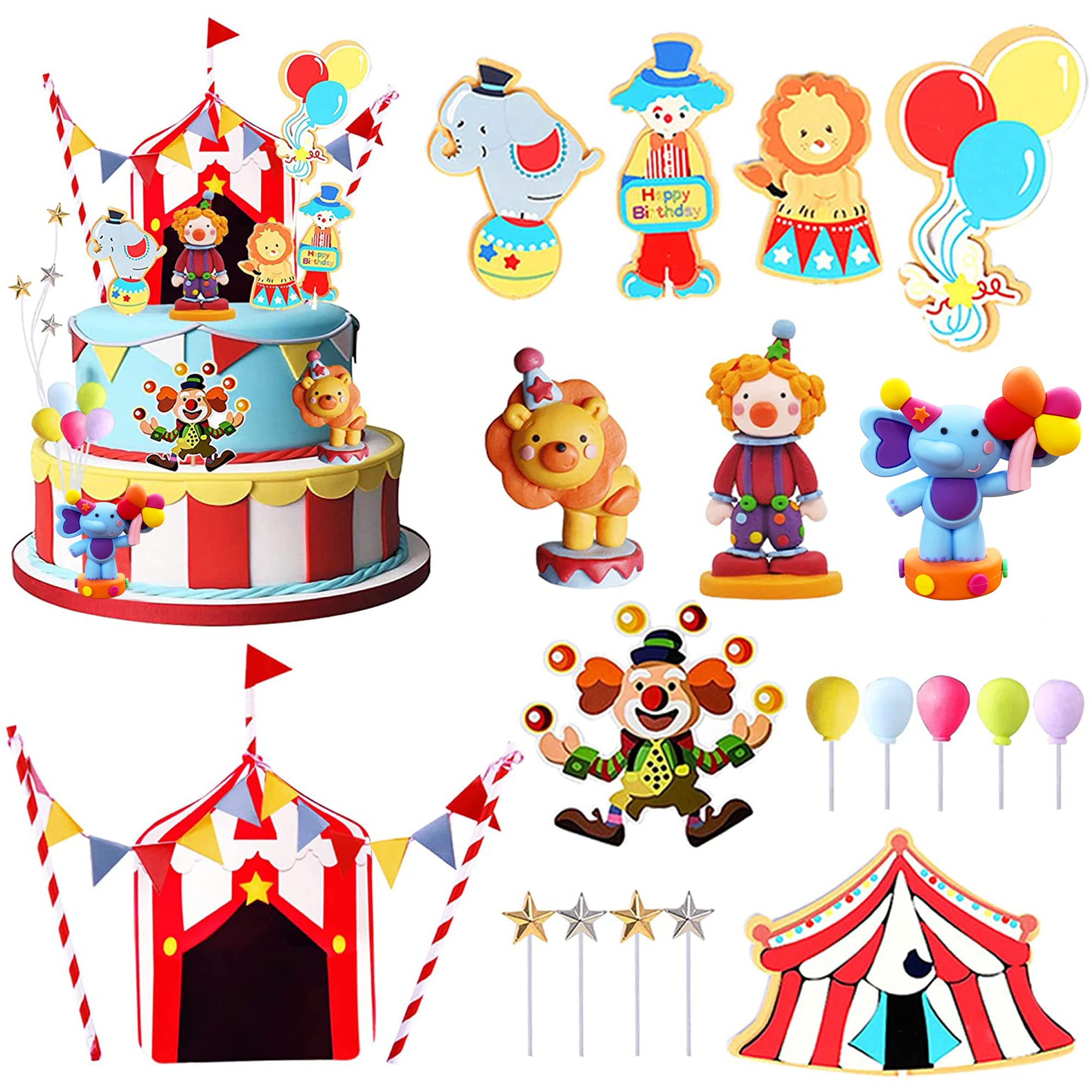 Photo 1 of Circus Cake Toppers Carnival Cupcake Toppers Circus Birthday Cake Decorations Carnival Birthday Party Supplies Circus Baby Shower Decoration