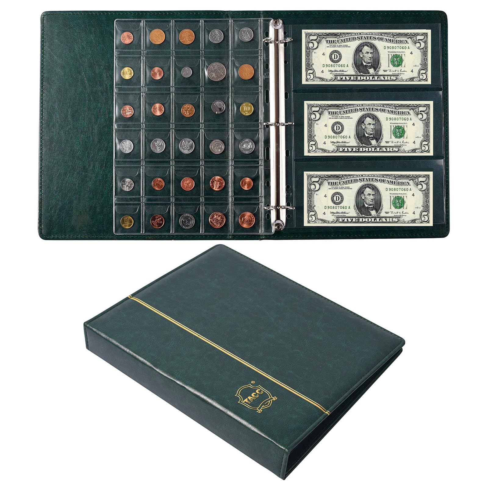 Ettonsun Leather 120 Pockets Coin Collecting Holder Album,24 Pockets Paper Money Currency Collection Supplies Holders,Large Storage Book for Collectors,Bill Commemorative