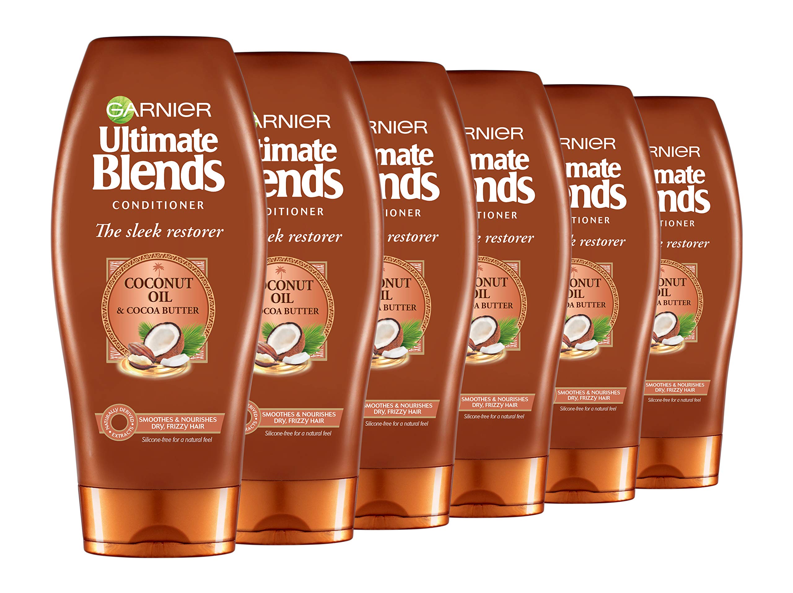 Garnier Ultimate Blends Conditioner | Sleek Restorer With Coconut Oil & Cocoa Butter Smoothing for Sleek, Smooth, Frizz-Free Hair | 360 ml | Pack of 6