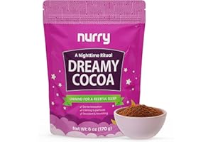 NURRY Nighttime Sugar-Free Hot Cocoa Mix, Calming Melatonin-Free Sleep Aid Drink, Mushroom & Magnesium Hot Cocoa, Ashwagandha, Lavender and Chamomile for Sleep Support | 30 Servings | 6 OZ (170 g) Per Pack
