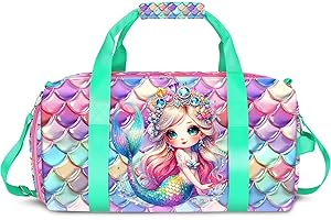 RLGPBON Mermaid Duffle Bag for Girls' Overnight & Gymnastics Sports Bag with Shoe Compartments, Travel Weekender, Sleepover Carry On