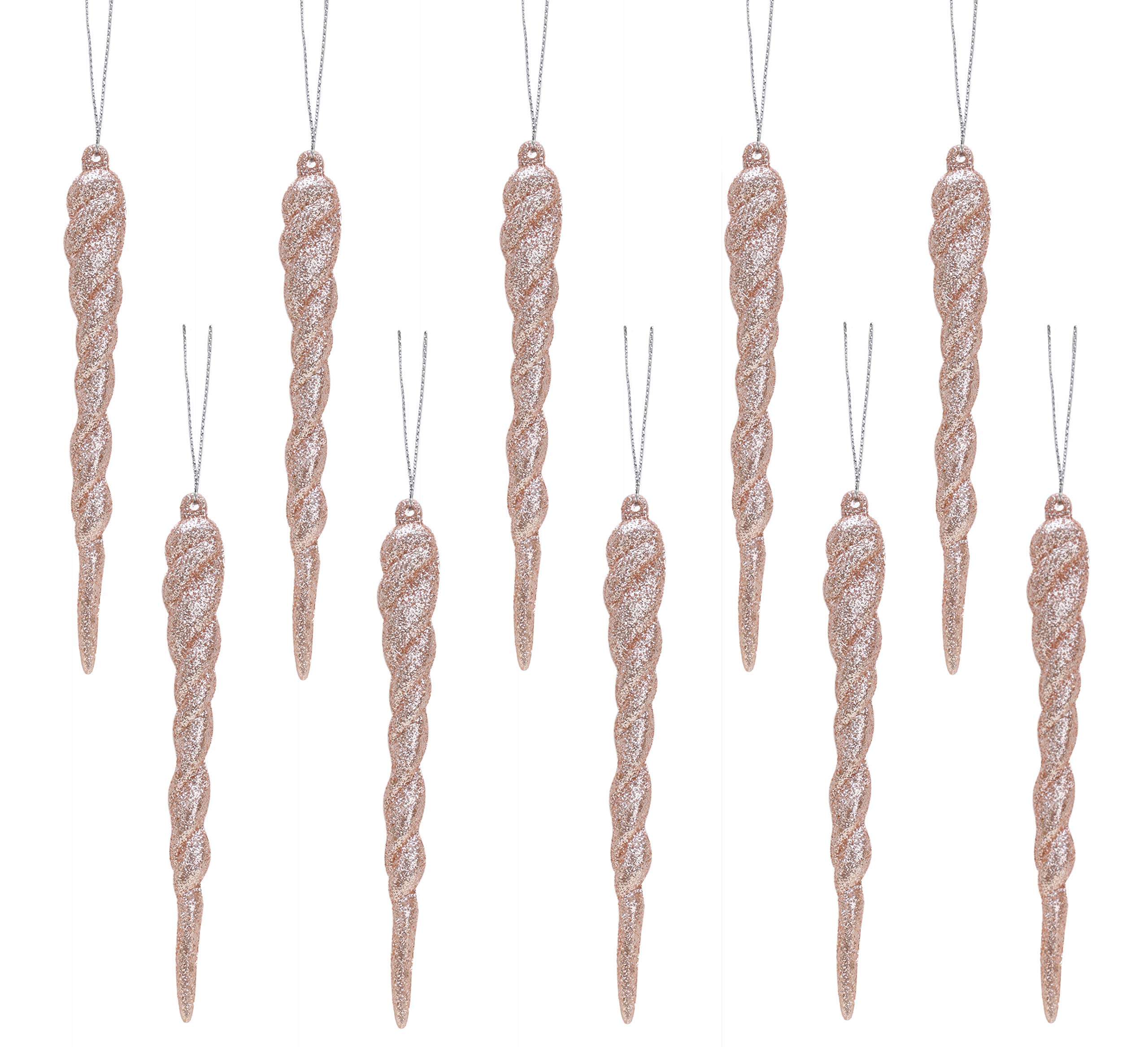 Christmas Concepts® 12cm Glitter Icicle Decorations Christmas Tree Trims (ROSEGOLD, 10)