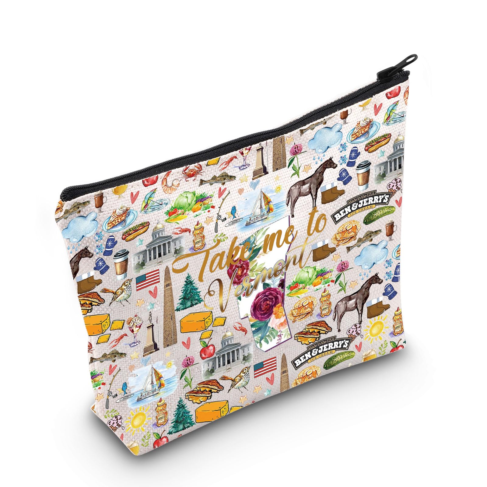 WZMPA Vermont State Travel Makeup Bag Vermont Vacation Gift Take Me To Vermont Zipper Pouch Bag Vermont Tourism Gift, Take Vermont, Fit