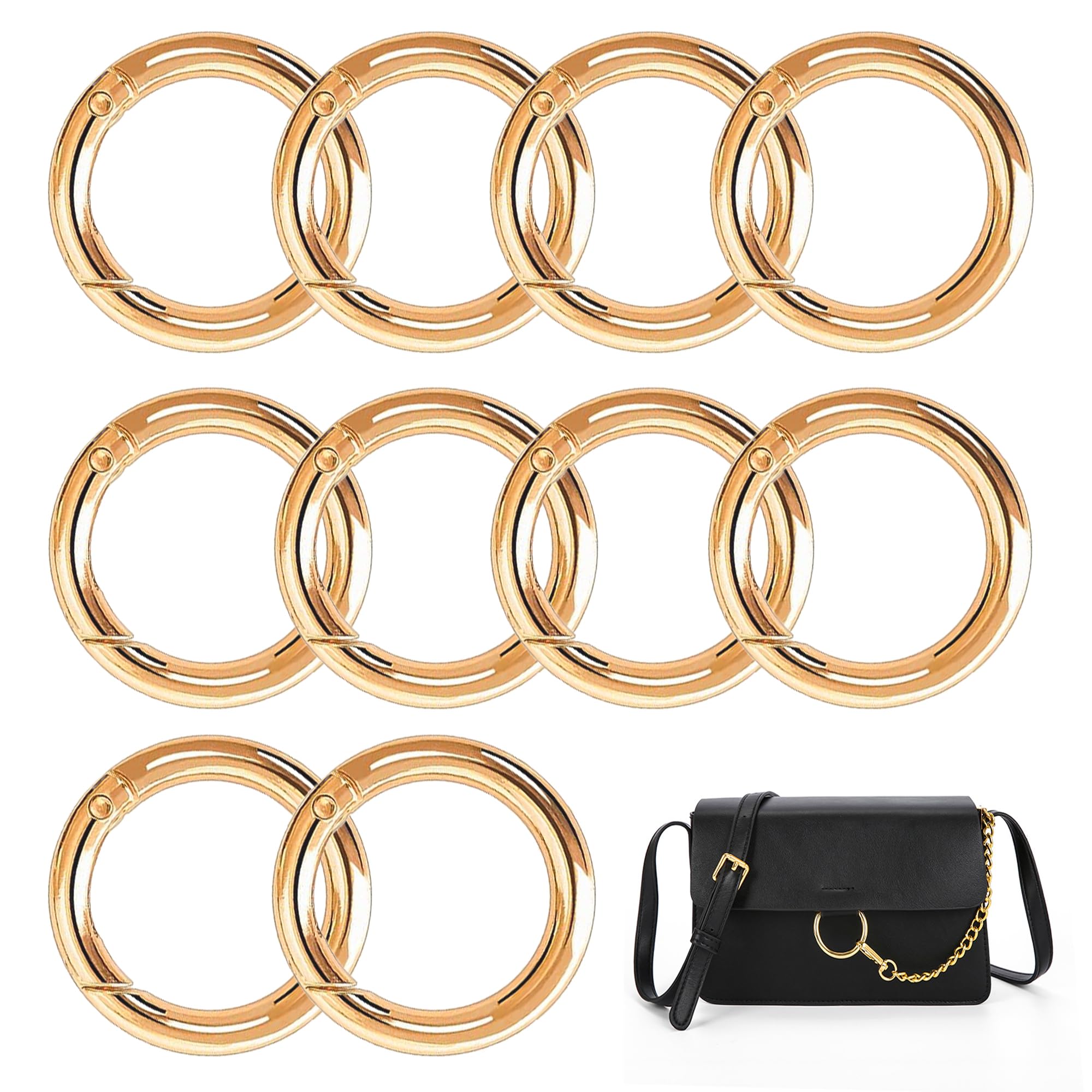 XCSJ 10pcs Round Carabiner 45mm Big Spring Buckle Round Spring Ring Buckle Zinc Alloy Keychain Hook Clips Snap Spring Ring Buckle for Bags, Handbags, Keychains, DIY (Gold)
