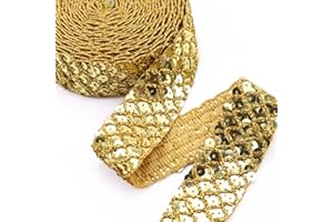 SEWDIYTR Sequin Ribbon Trim No Stretch 1.3 Inch Wide Inelastic Glitter Sequin Trim Golden Metallic Lace Trim for Sewing Crafts 5.5 Yards