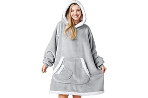 Giggling Getup Wearable Blanket Hoodie for Women and Men Gifts for Women Mom Wife Sherpa Fleece Hooded Blanket Sweatshirt Warm Cozy Sherpa Wearable Throw with Pocket & Sleeves for Adult Standard Gray