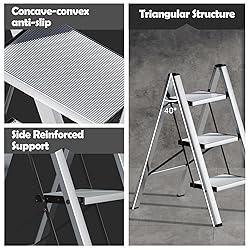 Taranta 3 Step Ladder,Aluminum Lightweight Folding