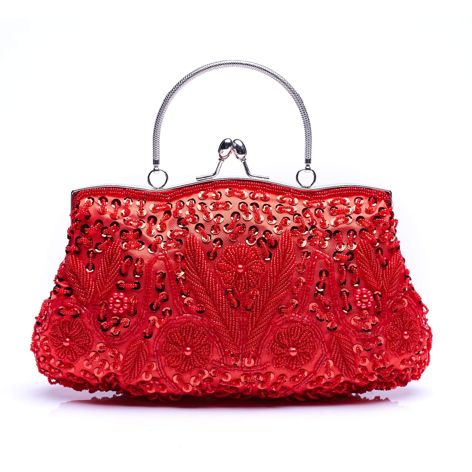 VENI MASEE Clutch Evening Bag Handbag Collection Antique Floral Seed/Bead/Sequin Soft Clutch Bag, Exquisite Seed Bead Sequined Leaf Evening Clutch Purse Handbag, Gift Ideas-Colors Various