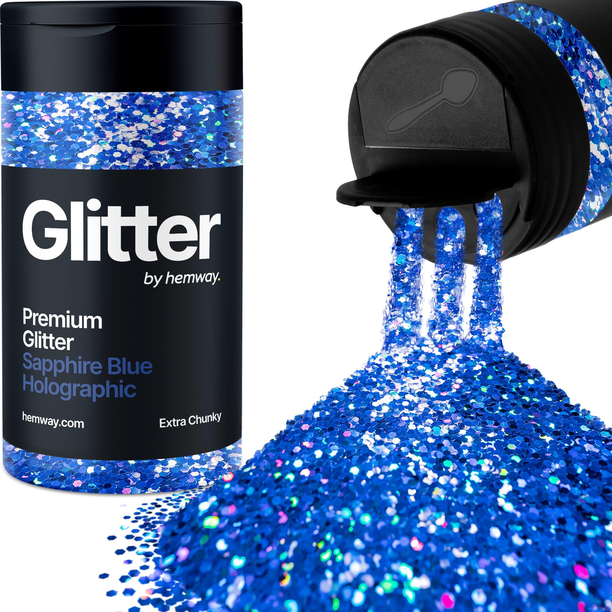 Holographic Sapphire Blue Glitter Shaker, 130g Extra Chunky Glitter, Crafts 1/24" Metallic Flake Sapphire Blue Sequins, Resin & Epoxy Crafts, Decorating, Halloween, Christmas Nail, Face, Hemway