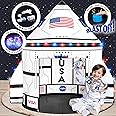 W&O Space Shuttle Explorer Tent with Blast-Off Button, LED Lights & 3 Space Toys – Rocket Ship Play Tent for Kids Ages 3-5
