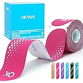 OK TAPE Synthetic Kinesiology Tape Precut Strips, Waterproof Kinesiology Athletic Tape for Joint & Muscle Support, Reflective and Durable Tape, 2in×16.4ft Roll 20PCS | Pink
