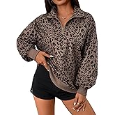 SOFIA'S CHOICE Leopard Sweatshirt Quarter Zip Long Sleeve Oversized Pullover Cheetah Top