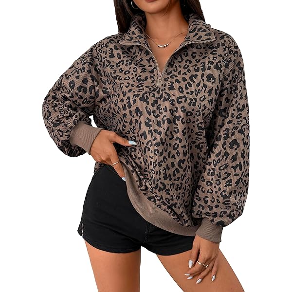 Amazon.com: SOLY HUX Women's Leopard Sweatshirt Half Zip