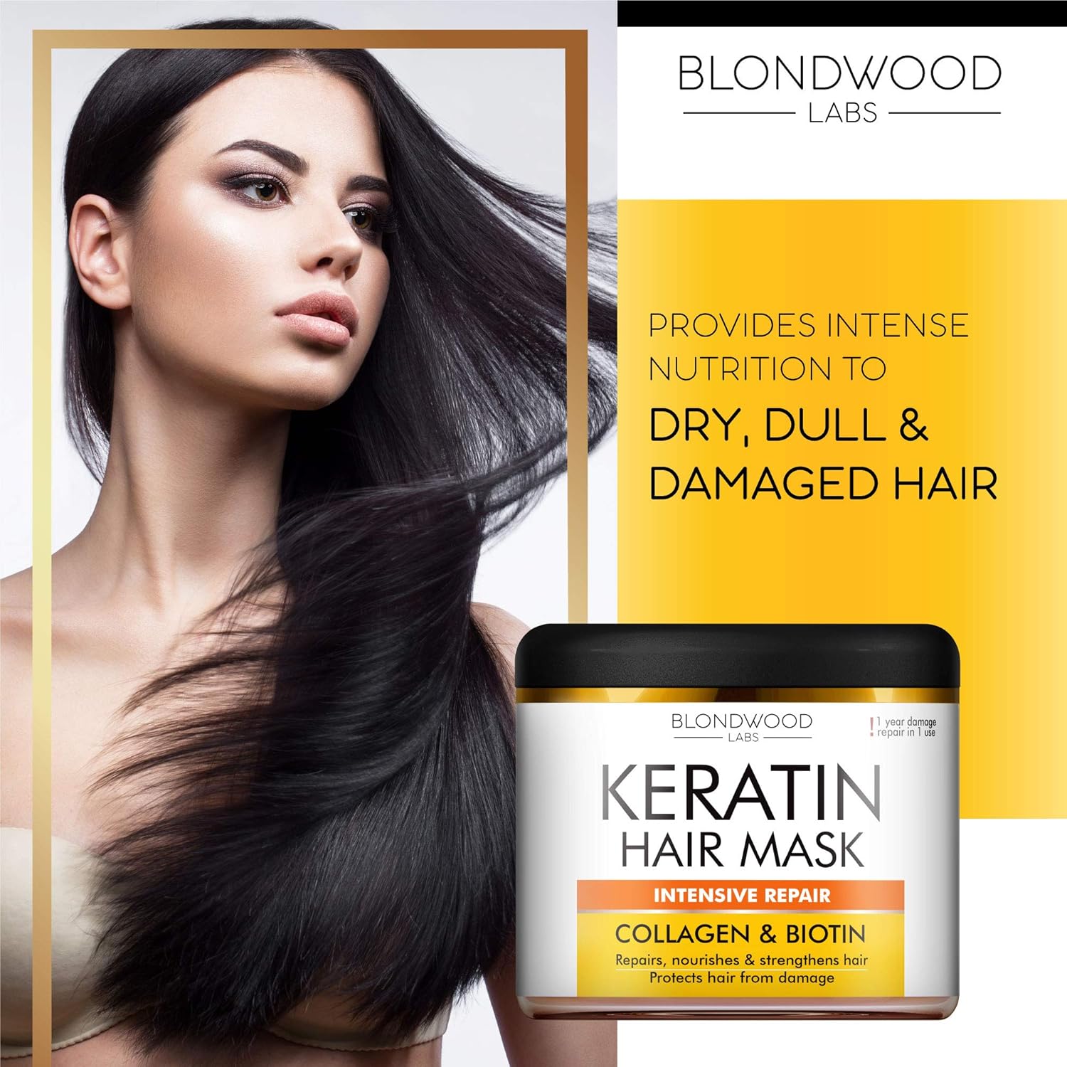 Keratin Hair Mask - Made in USA - Best Natural Biotin Keratin Collagen Treatment for Dry & Damaged Hair - Professional Collagen Hair Vitamin Complex for Hair Repair, Nourishment & Beauty - 8 oz: Beauty