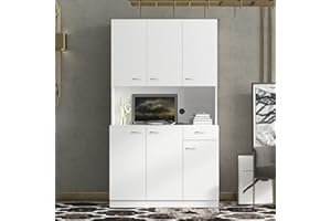 AVZEAR Cabinet, Large Kitchen Storage Cabinet Buffet Cabinet 71" Freestanding Kitchen Pantry Cupboard with 6 Doors and 1 Drawer Versatile Wardrobe & Kitchen Storage Cabinet (White)