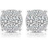 GEMQUEEN Moissanite Stud Earrings 18K White Gold Plated 925 Sterling Silver Moissanite Stud Earrings with Silicone Back for Women Men 1/2Ct Brilliant Round Cut D Color VVS1 Clarity