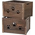 Edergoo Wooden Crates 2 Pack, Hollow Claw Crates for Display, Farmhouse Handmade With Handles, Rustic Durable Storage, Large Decorative Box