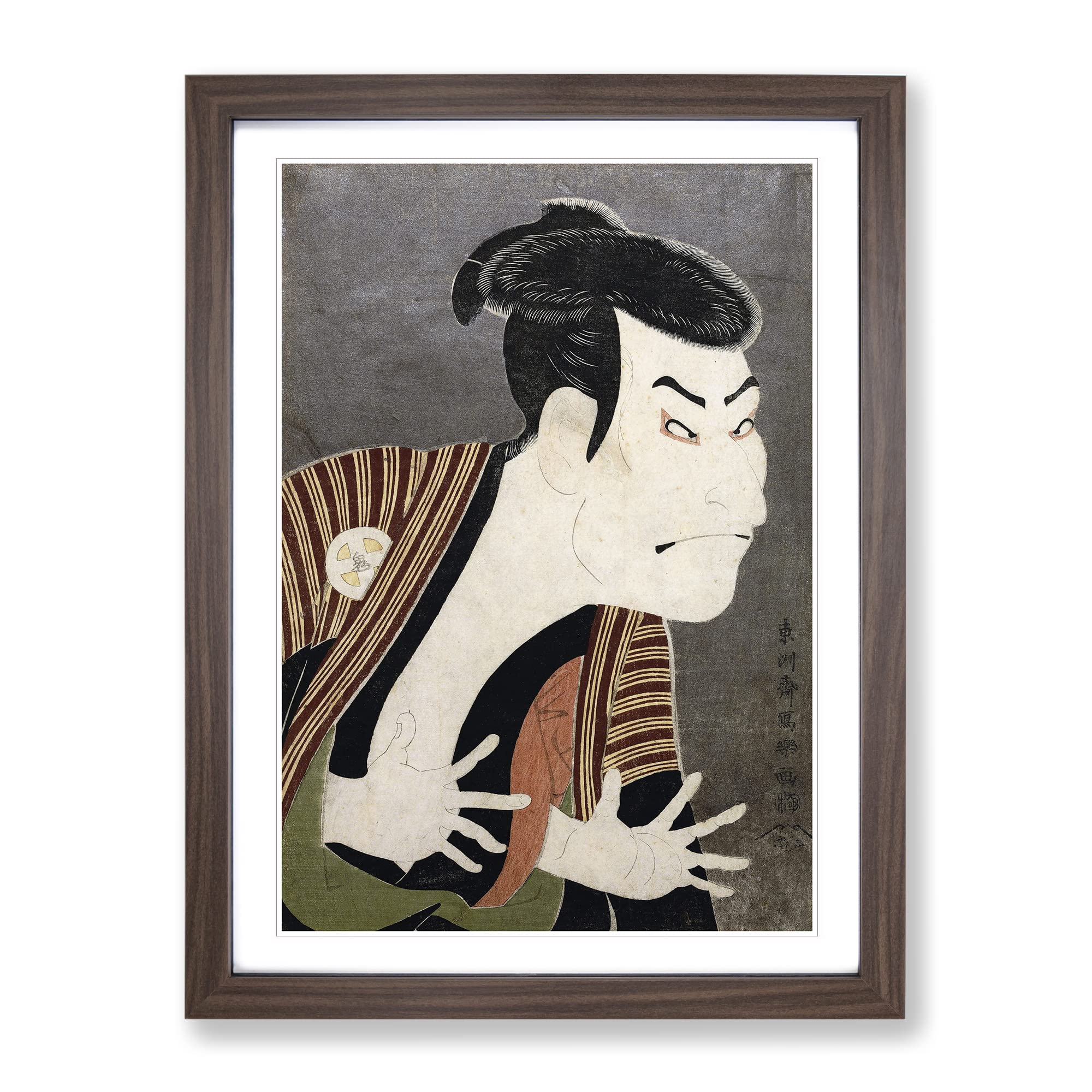 Otani Oniji Ii By Sharaku Toshusai Asian Japanese Framed Wall Art Print, Ready to Hang Picture for Living Room Bedroom Home Office Décor, Walnut A4 (34 x 25 cm)