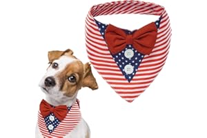 FUAMEY Independence Day Dog Scarfs 4Th of July Dog Bandanas American Flag Dog Tuxedo Pet Triangle Bibs Dog Holidays Outfit Dog Collar with Bow Tie XL