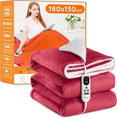 Mia&Coco Electric Heated Throw Blanket 180x130cm 10 Temp 9H Auto-Off Red